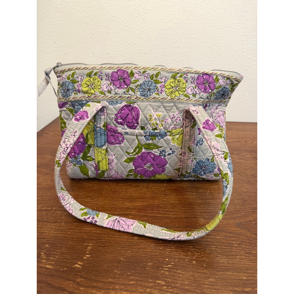 Vera Bradley Quilted Floral Tote Bag Zip Top Retired Print Purple Gray Yellow